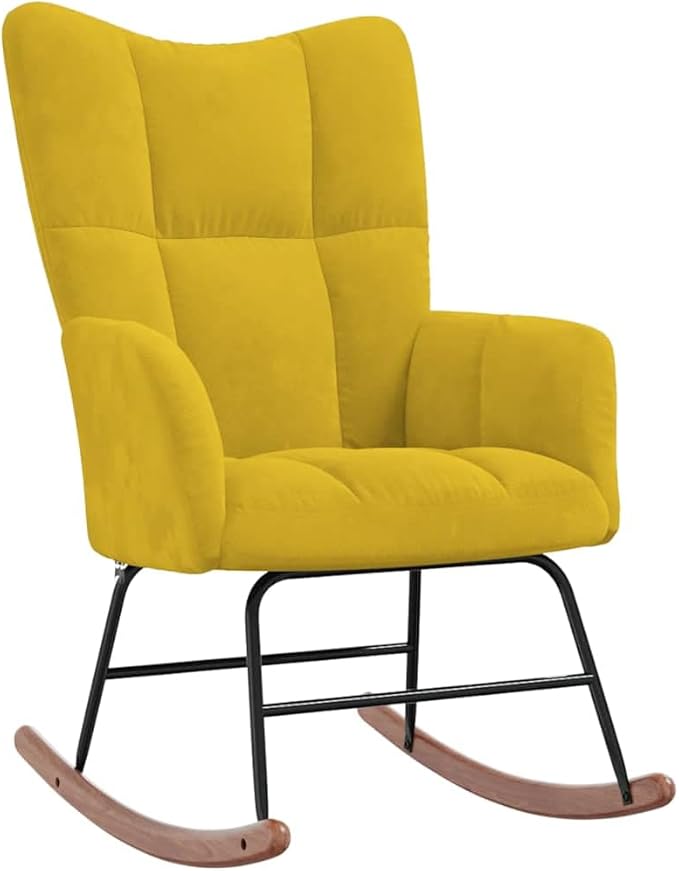 vidaXL Mustard Yellow Velvet Rocking Chair-Luxurious Modern Design Comfortable Foam-Padded Seat Soft Touch Velvet Upholstery Steel Frame with Wooden Rocking Rails