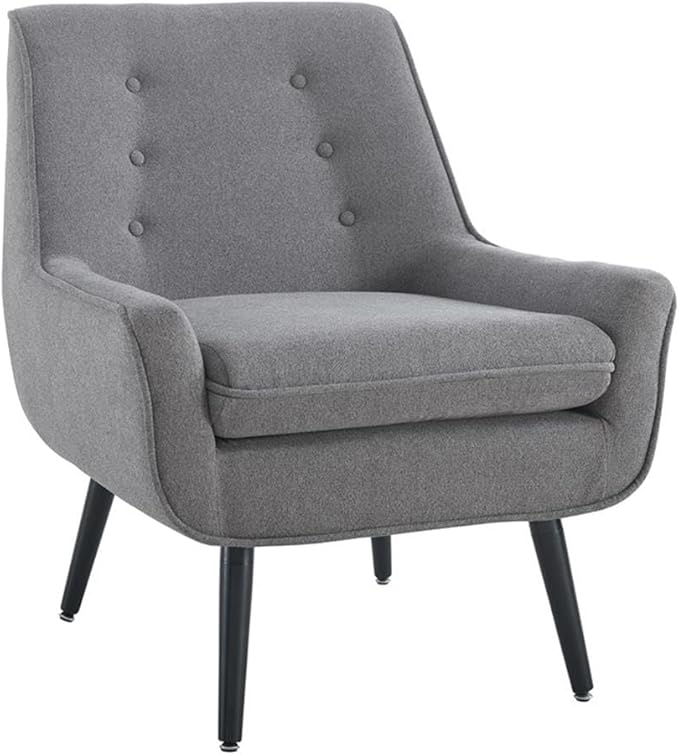 Allora Polyester Upholstered Button-Tufted Accent Chair Gray Fabric Modern Design with Black Finished Legs Pinewood Frame Plush Cushioned Seat 27.5W x 30.75D x 32.25H for Living Room or Office