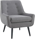 Allora Polyester Upholstered Button-Tufted Accent Chair Gray Fabric Modern Design with Black Finished Legs Pinewood Frame Plush Cushioned Seat 27.5W x 30.75D x 32.25H for Living Room or Office