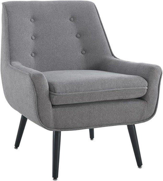 Allora Polyester Upholstered Button-Tufted Accent Chair Gray Fabric Modern Design with Black Finished Legs Pinewood Frame Plush Cushioned Seat 27.5W x 30.75D x 32.25H for Living Room or Office