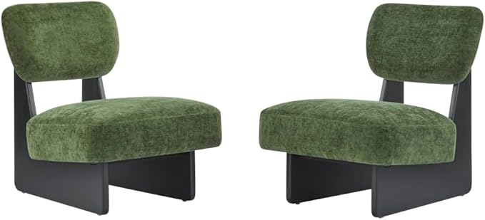 [Set of 2] Modern Beige Lounge Chair with Polyester Upholstery Sturdy Black Wood Base Stylish and Comfortable Accent Seating for Living Room (Black+Green + Polyester + Solid Wood)