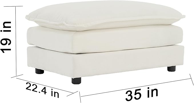 kevinplus Ottoman Square Chaise Ottoman Stool Bench for Living Room Bedroom Apartment Chenille Fabric White