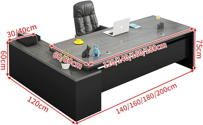LITFAD Modern L-Shape Office Desk with Wood Base Executive Desks Boss Table Computer Desk Home Office Furniture with Drawers and Storage Shelves - Without Chairs 70.9 L x 31.5 W x 29.5 H Brown