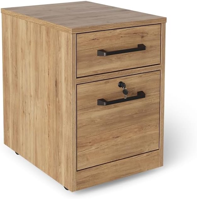 NBF Trenton Office Files Pedestal Cabinet - Two Drawer File Cabinet with Lock - Office Filing Cabinets with Laminate and MDF Core - Modern Mobile File Cabinet Document Storage (16 W Monarca)
