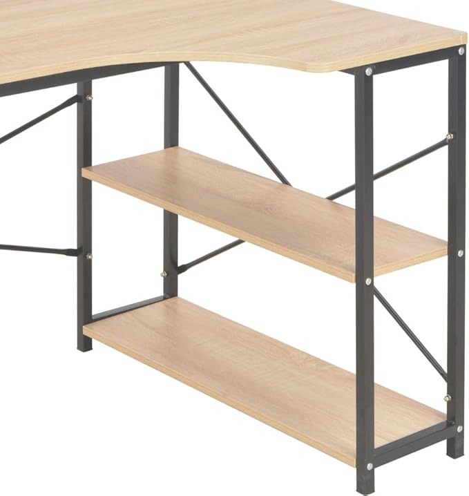 vidaXL Computer Desk Office Table with Metal Frame Home Writing Desk with Storage Shelf Monitor Standing Desk Industrial Style Black and Oak