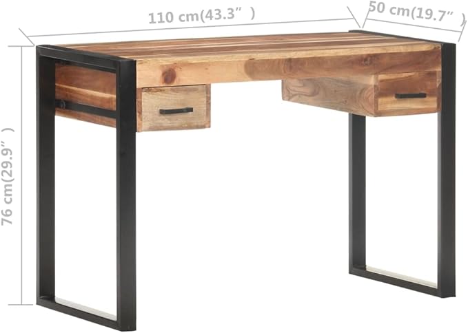 Farmhouse 43.3 Home Office Writing Desk with Drawers Wooden Home Office Desk Workstation with Steel Legs PC Laptop Desk Console Table for Living Room Study Room Brown