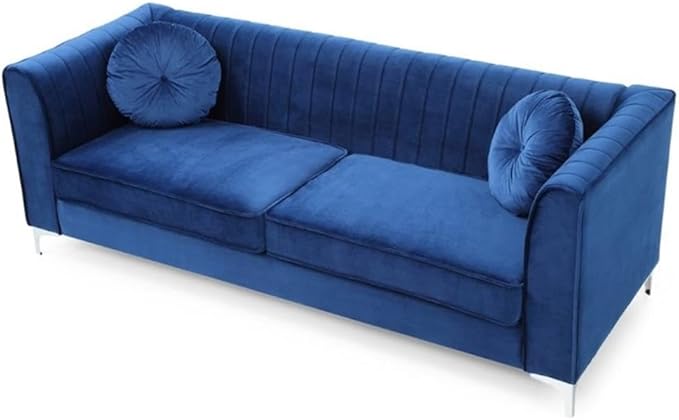 Glory Furniture Delray Velvet Sofa in Navy Blue