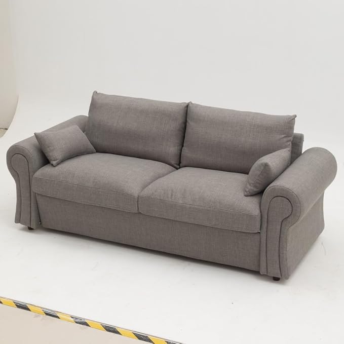 Panana Modern 2 Seater Loveseat Sofa Couch with Storage Dark Grey or Light Color Choice of Curved Sock or Track Arm Design (Light Gray 3 Seater - Ruched Arms)