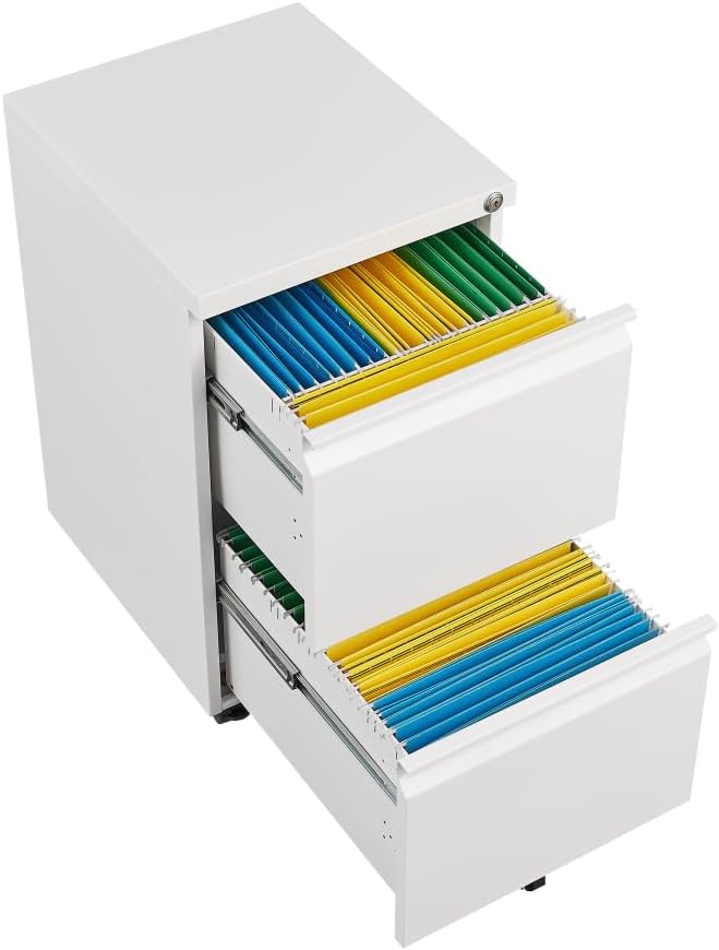 3-Drawer Mobile Filing Cabinet with Lock Metal Filing Cabinet to be Installation Required (2 Drawer White)
