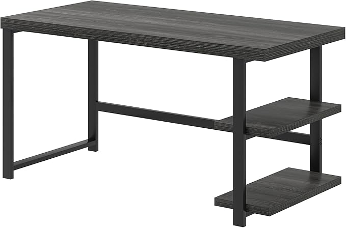 FOLUBAN 47 Inch Computer Desk with Storage Shelves Modern Home Office Desk Small Study Writing Desk Gaming Table Workstation for Bedroom Living Room Industrial Dark Gray