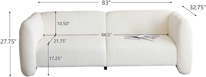 Christopher Knight Home Carine 83‘’ Sofa Couch Cozy Boucle Fabric Upholstered 3-Seater Seating Sofa Comfy Couches for Living Room and Office Modern Oversized Loveseat Curved Wave Design White