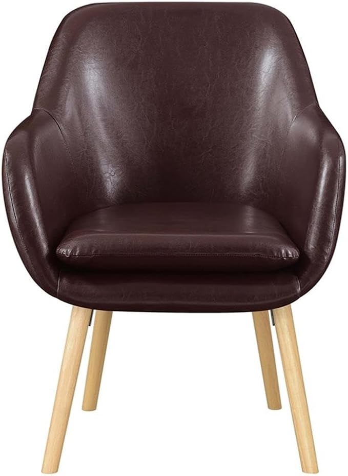 Pemberly Row Modern Accent Chair Espresso Faux Leather Finish Solid Red Oak Legs Detachable Foam Cushion 25.25 x 26.75 x 33.5 in Comfortable Living Room or Office Seating