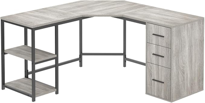HSH Gray L Shaped Corner Desk with Storage 60 Corner L-Shaped Computer Desk with File Cabinet Shelves Reversible Wood Metal L Shape Home Office Work Study Writing Desk for Dual Monitor Light Grey
