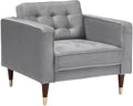 Allora Velvet Tufted Club Chair 30 H x 33 W x 33 D Upholstered in Light Gray Velvet Wood Legs with Gold Caps Mid-Century Modern Accent Chair for Living Room or Bedroom