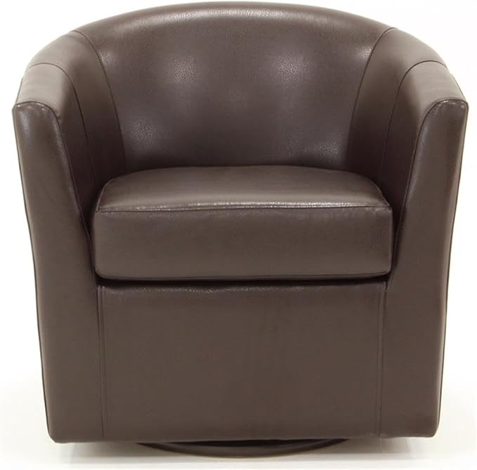 Pemberly Row Swivel Club Chair 30H Faux Leather Upholstered Accent Chair Dark Brown Finish Flared Arms Removable Seat 360-Degree Swivel Base Comfortable Seating for Living Room or Reading Nook