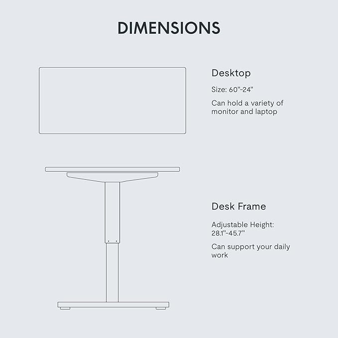 FLEXISPOT EN1 One-Piece Standing Desk with 1-Inch Thick Desktop 60x24 Electric Height Adjustable Desk for Home Office &amp Multi-Device Workstations White