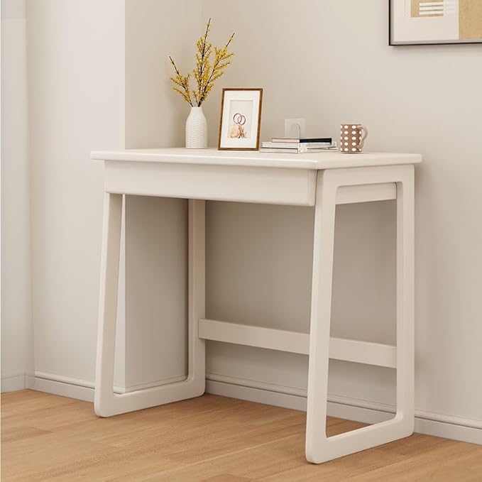 CraftThink Wooden Writing Desk with Hidden Drawer Rectangular Computer TableSimple Style Home Office Workstation Study Table Easy Assembly Without Chairs (White 35.5 L x 18 W x 30 H)