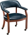 Convenience Concepts Take a Seat Dillon Armchair with Wheels in Blue Vegan Leather Fabric and Wood