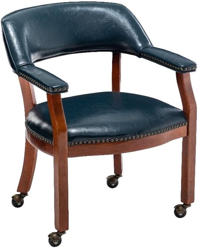Convenience Concepts Take a Seat Dillon Armchair with Wheels in Blue Vegan Leather Fabric and Wood