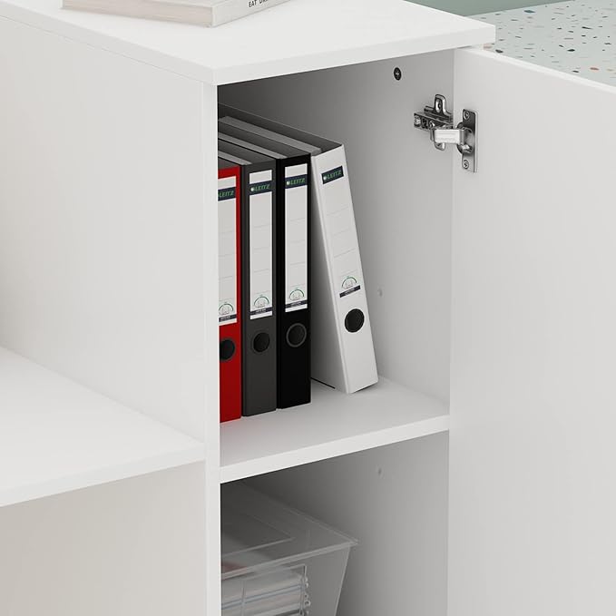 Homsee Modern Reception Desk Counter with 2 Lockable Doors &amp 6 Storage Compartments Office Wooden Computer Desk with 2 Cabinets &amp Adjustable Shelves White and Brown (70.9”L x 23.6”W x 43.3”H