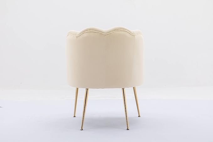 Shell Shape Velvet Fabric Armchair Accent Chair with Gold Legs for Living Room BedroomCreme White