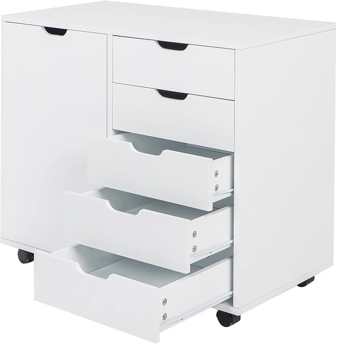 HASMI Filing Cabinet Wooden Filing Cabinet 78x40.5x68CM Single Door 5 Drawers MDF White Floor Locker Suitable for Office Home Use Storage Cabinet yuqing2022