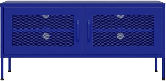 vidaXL Navy Blue Steel TV Cabinet Medium Rectangular Industrial Levelers