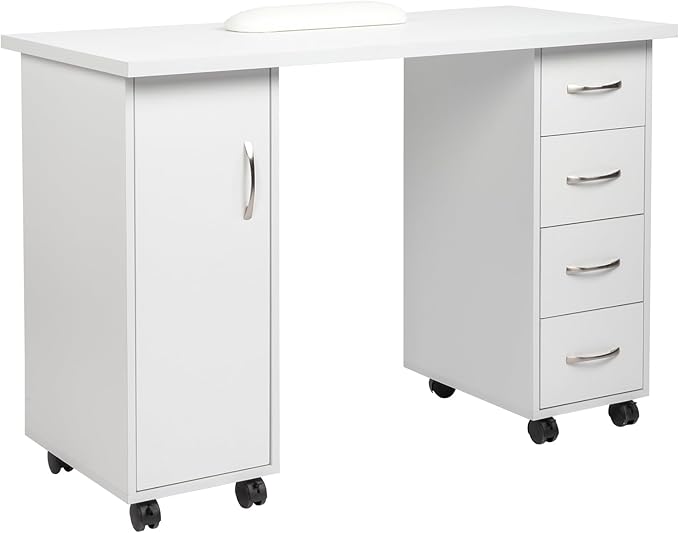 Vasitelan Computer Desk with WheelsHome Office Desk with 4 Drawers &amp Storage Cabinet Laptop Workstation for Home &amp Office SuppliesWhite