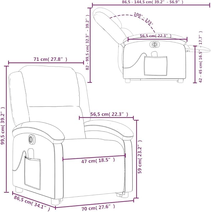 vidaXL Electric Massage Recliner Chair - Black Real Leather Power Lift Assist Vibrating Massage Recliner with Side Pocket Ideal for Living Room or Lounge