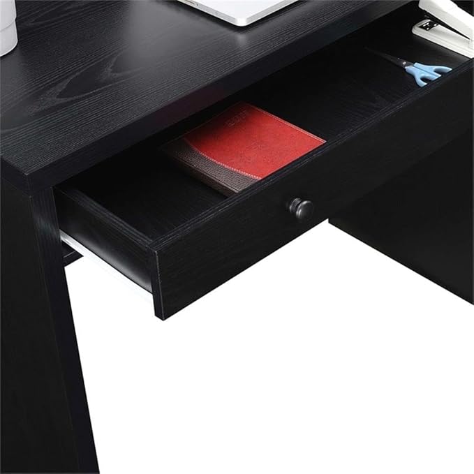 Pemberly Row Modern Home Office Desk 36 in MDF and Honeycomb Board Black Wood Finish Drawer for Concealed Storage Contemporary Style Office Desk for Home or Family Room Use