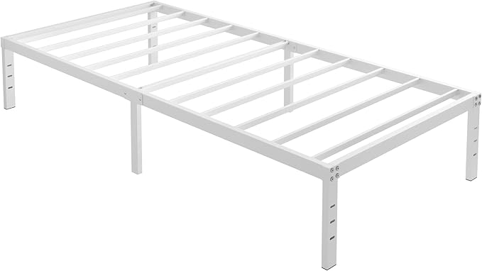 14 Inch Twin Bed Frames No Box Spring Needed Heavy Duty Metal Twin Platform Bed Frame with Large Underbed Storage Space Noise Free Easy Assembly White