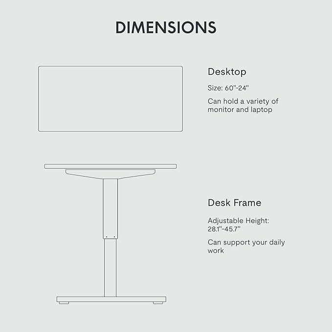 FLEXISPOT EN1 One-Piece Adjustable 60 x 24 Inches Stand Up Desk Workstation Electric Standing Desk with Seamless Desktop (Silver Frame + 60 inches Black Top 2 Packages)