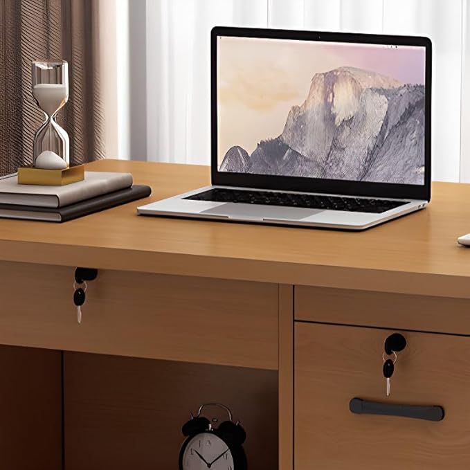 RUNNUP Wood Office Computer Desk with Locking Drawer Contemporary Office Desk Simple Writing Desk Home Office Furniture Without Keyboard Tray 47 L x 24 W x 30 H Light Walnut Color