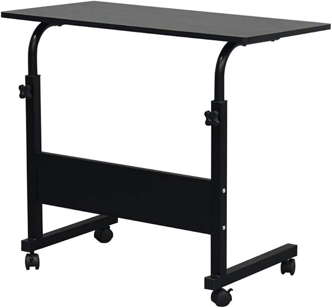 Wooden Adjustable Height Portable Laptop DeskMobile Rolling Computer DeskSofa Bedside Laptop TableHome Office Laptop Workstationwith Wheelsfor Small Spaces Bedroom Apartment (Black)