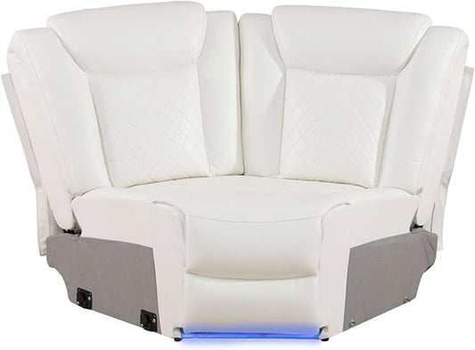 Electric Power Recliner Chair Living Room Furniture Comfy Wide Lazy Home Theater Breathing Leather Seating with LED Light Strips (White Single Chair)