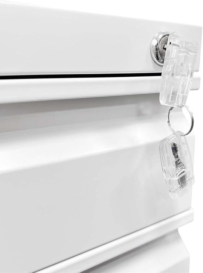 3 Drawer Metal File Cabinet with Lock Under Desk Filing Cabinet with Wheels Rolling for Home Office Fit A4/Letter/Legal File Fully Assembled White