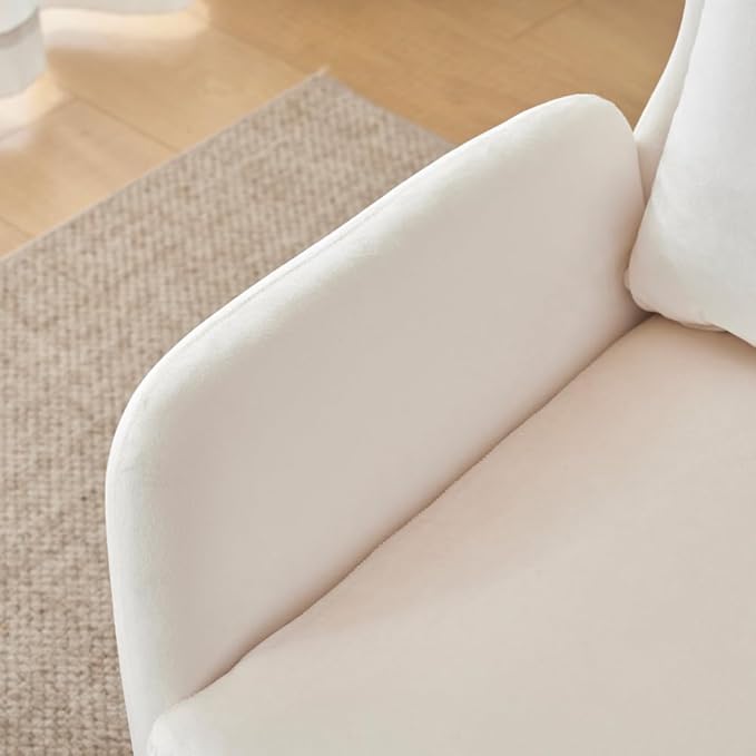 Chair ReclinerWingback Velvet Accent Chair Modern Upholstered Armchair for Living Room Bedroom and Reception Area Comfortable Single Sofa Chair with Metal Legs and Pillow (Beige+Velvet)