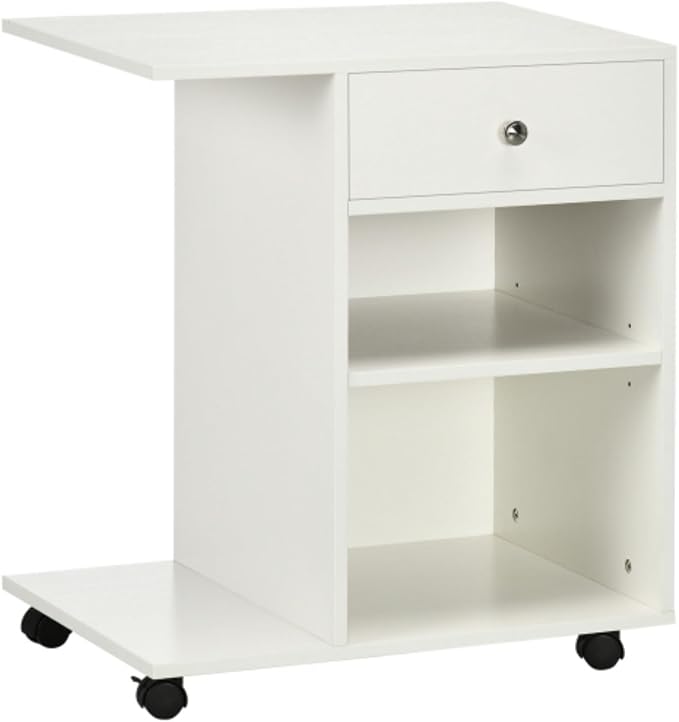 Mobile Printer Stand with Wheels Rolling File Cabinet Cart with Adjustable Shelf Drawer and CPU Stand White 23.5 W x 15.75 D x 27 H