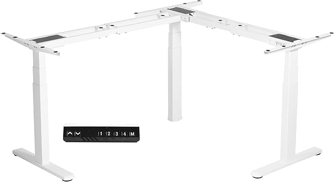 VIVO Electric Triple Motor Height Adjustable 3 Leg Corner Desk Frame up to 300lbs Sit Stand Ergonomic L Shaped Frame Only White DESK-V130EW