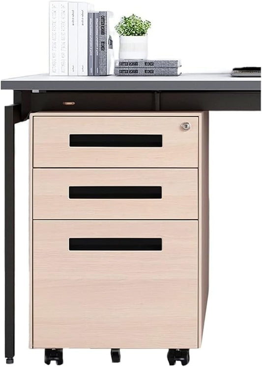 Office Storage File Cabinet Office Drawer Tin Movable Storage Short Cabinet Household Wood Grain Lockable Mobile Push Cabinet (C)