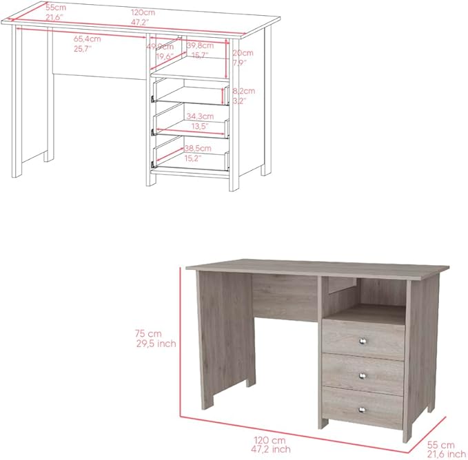 Writing Desk Brentwood with 3 Drawers Open Shelf &amp Spacious Work Surface - Light Gray - Perfect for Home Office &amp Study Room