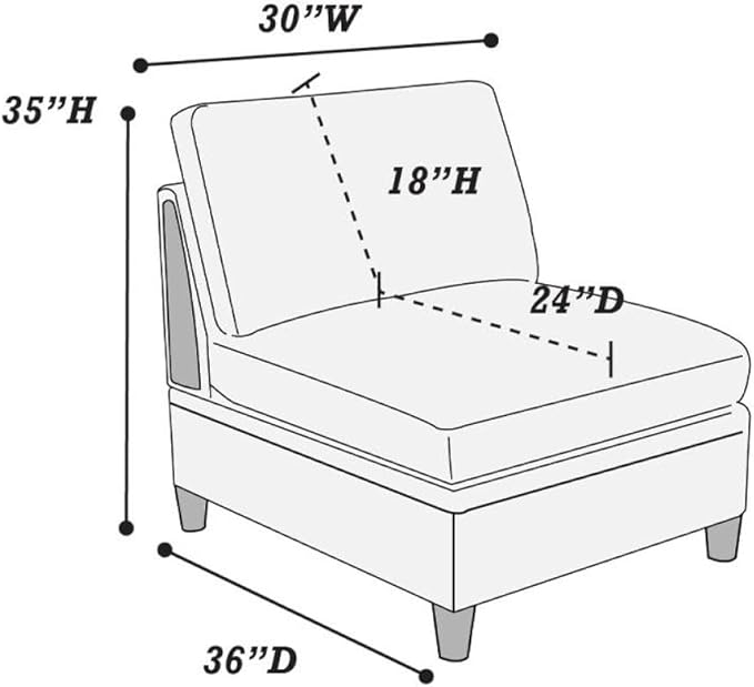 Living Room Seating Set: Contemporary Armless Chair in Steel Color Fabric - 1 Piece - Wooden Deco Base