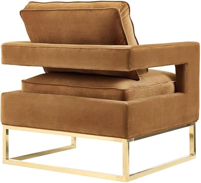 TOV Furniture The Avery Collection Modern Style Living Room Den Leather Upholstered Armchair with Gold Legs Cognac