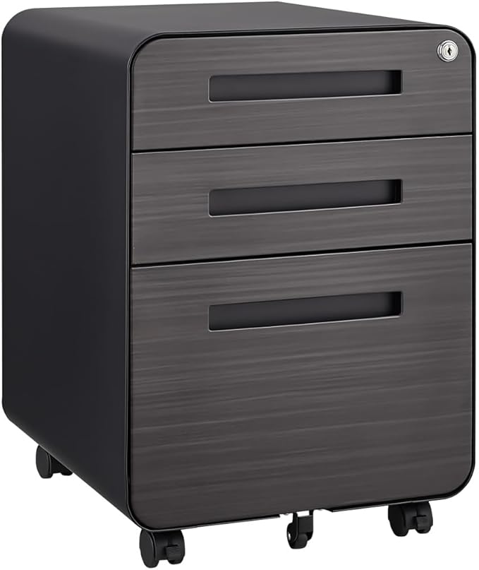 3-Drawer Mobile Filing Cabinet with Lock Metal Filing Cabinet to be Installation Required (Black Wood)