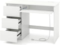 Nightcore 42” Computer Desk with Power Outlets Writing Desk with 3 Storage Drawer &amp Keyboard Modern PC Workstation Study Desk for Bedroom Home Office (White)