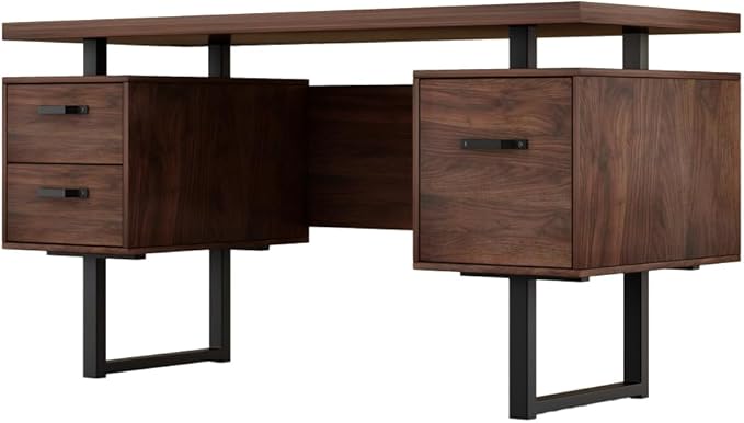 Home Office Computer Desk with Drawers/Hanging Letter-Size Files 59 inch Writing Study Table with Drawers