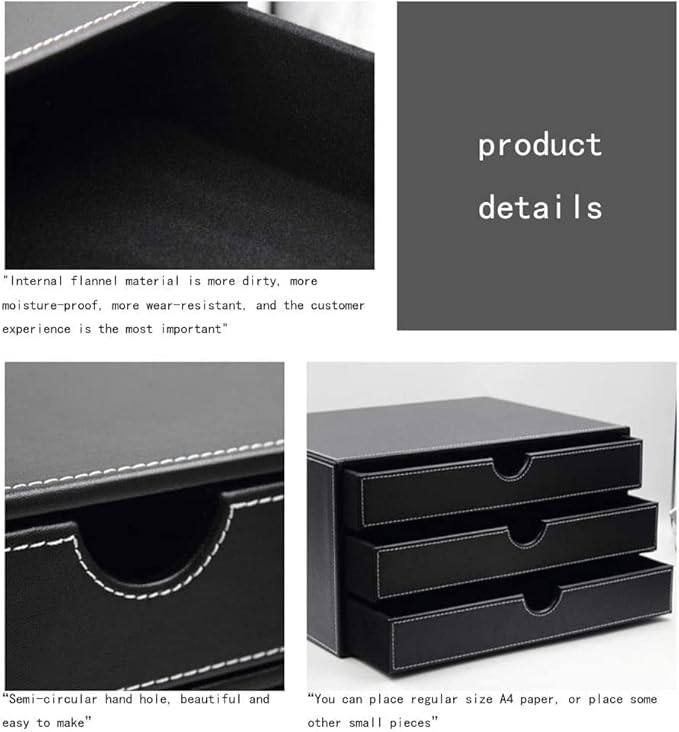 File Cabinets Filing Cabinets for Home 3 Drawer Desktop Leather File Classification Data Storage Box 33.5X25.5X18Cm Bookcase (Black)