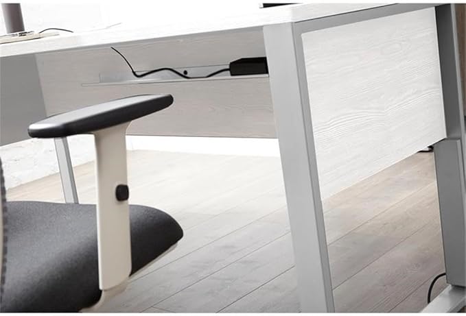 Pemberly Row Crescent Desk 35.43 W x 66.93 D Laminated White Finish Wood Laminate Surface Contemporary Style Magnetic Wire Management Durable Home Office Desk for Everyday Use