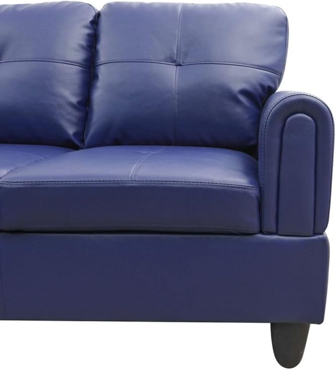 Blue L-Shaped 3-Piece Faux Leather Sofa with Storage Ottoman Set Sectional Couch Sofa Set for Living Room Office Small Space