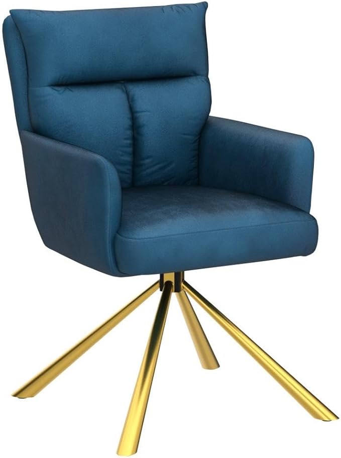 NORDICANA 180° Swivel Velvet Living Room Chair Modern Dining Armchair with Golden Legs Ergonomic Upholstered Accent Chair Single Sofa for Bedroom Reading Home Office Navy Blue